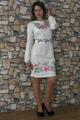 Женственное серое платье с вышивкой "Лилея" из мальвы (PL-022-018-M), 42