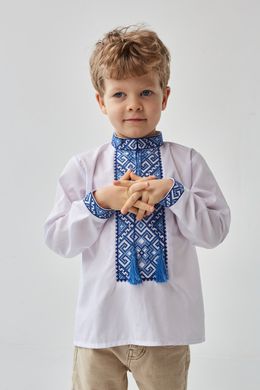 Вышиванка подростковая белая с синей вышивкой "Орнамент" (mrg-kh002-8888), 5, сорочковая