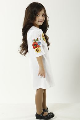 Ефектне плаття "Український букет" із білої тканини Онікс з квітковою вишивкою для дівчаток (PLd-104-005-O), 152