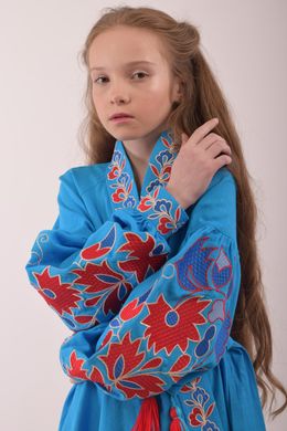 Вишите плаття голубого кольору для дівчинки "Колорит" (PLd-122-173-L), 152