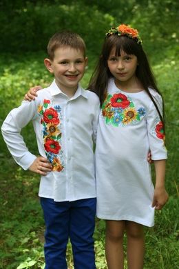 Эффектное платье "Украинский букет" из белой ткани Оникс с цветочной вышивкой для девочек (PLd-104-005-O), 152