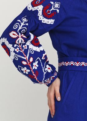 Удлинённое платье из синего льна с оригинальной украинской вышивкой для женщин (gpv-10-01), 40, лен, тиар