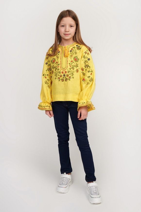 Вишита блуза для дівчинки Yellow UKR-0311, 152, льон