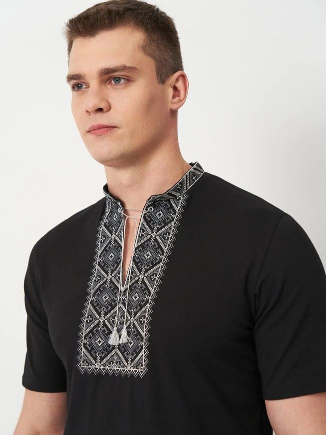 Чоловіча вишита футболка Гайдамацька чорного кольору(LS-94112110-44), XL, бавовна