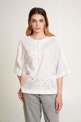 Жіноча блуза з аплікаціями Біла UKR-5216, XL, льон