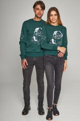 Зеленые парные взрослые свитшоты с Дедом Морозом (UKRS-9939-8840), трикотаж