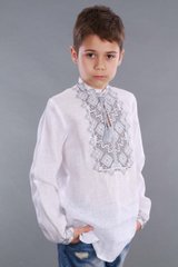 Детская вышиванка для мальчика белая/серая домотканка (NB-2004.1-kd-wt), 122