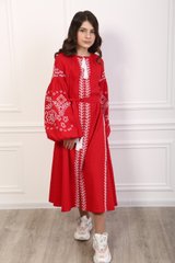 Вишите плаття червоне для дівчинки Мереживні сни (PLd-141-181-L), 116, льон