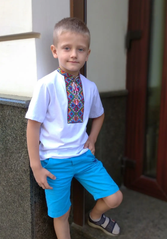 Вышиванка для мальчика "Котигорошко" белая с коротким рукавом (LS-05212142), 92, хлопок