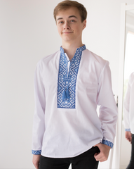 Вишиванка для хлопчика біла з синьою вишивкою "Орнамент" (mrg-kh002m-8888), 13, сорочкова