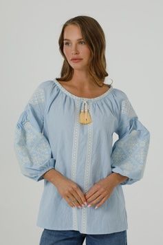 ЖІНОЧА ВИШИВАНКА "КРАСА" З БЛАКИТНОГО БАТИСТУ (SZH-044-blu), 42(XS), бавовна