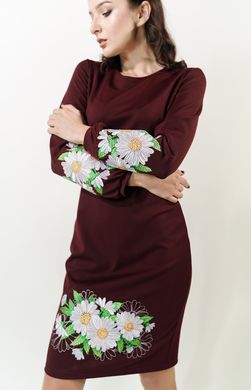 Трикотажне плаття з вишивкою Букет ромашок бордового кольору для жінок (PL-006-060-Tr), 42