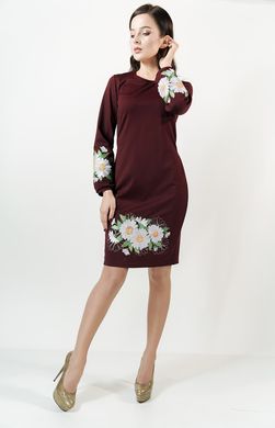 Трикотажне плаття з вишивкою Букет ромашок бордового кольору для жінок (PL-006-060-Tr), 42