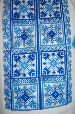 Стилізована сорочка-вишиванка з національним візерунком у синіх відтінках для чоловіків (GNM-00574), 40, поплін