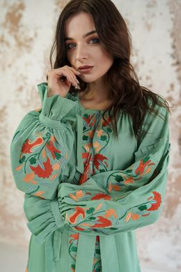 Вышитое женское зеленое платье Утренние росы (PL-042-085-L), 42