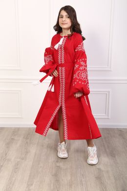 Вышитое платье красное для девочек Кружевные сны (PLd-141-181-L), 116, лен