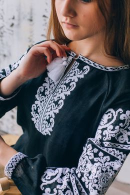 Вишита блуза з довгими рукавами для жінок (B-064-03), 40, льон
