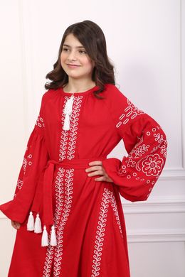 Вишите плаття червоне для дівчинки Мереживні сни (PLd-141-181-L), 116, льон