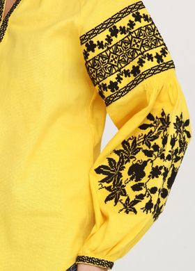 Экспрессивная вышитая блузка из жёлтого льна с контрастным орнаментом для женщин (gbv-28-04), 40, домотканое полотно, лен
