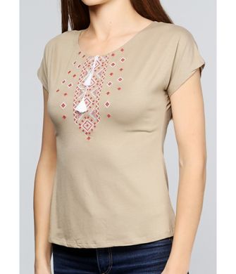 Женская футболка коричневого цвета с красно-белым узором (М-707-25), S
