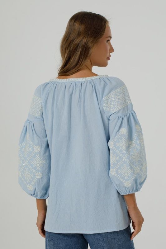 ЖІНОЧА ВИШИВАНКА "КРАСА" З БЛАКИТНОГО БАТИСТУ (SZH-044-blu), 42(XS), бавовна