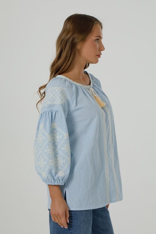 ЖІНОЧА ВИШИВАНКА "КРАСА" З БЛАКИТНОГО БАТИСТУ (SZH-044-blu), 42(XS), бавовна