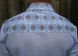 Вышиванка рубашечного кроя из полотна белого цвета с колоритным орнаментом для мужчин (GNM-01562), 42, домотканое полотно