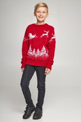 Вязаный красный с оленями свитер для мальчика (UKRS-6627), 122, шерсть, акрил