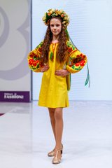 Вышитое платье желтого цвета для девочки "Левада" (PLd-119-178-L), 152