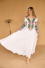 Вишита квітами жіноча біла сукня (D-135-01), 40, тіар