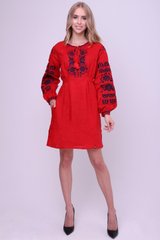 Жіноча червона сукня з вишивкою (FM-0015), XS, льон