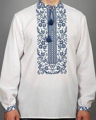 Традиційна вишиванка з довгим рукавом із льону або полотна з контрастним орнаментом для чоловіків (GNM-01887), 40, домоткане полотно