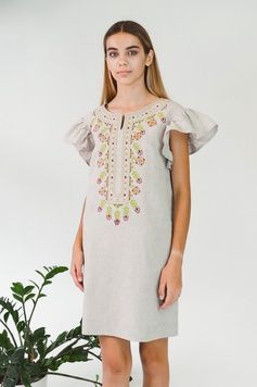Жіноча вишита сукня Gray UKR-4185, 48, льон