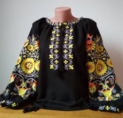 Невероятно красивая и красочная женская вышиванка на чёрном домотканом полотне "Бохо" (GNM-02211), 40, лен черного цвета