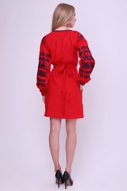 Женское красное платье с вышивкой (FM-0015), XS, лён
