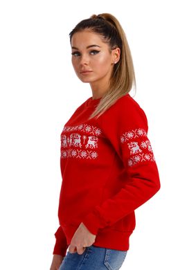 Різдвяний червоний світшот для жінок з оленями (UKRS-8817), XS, трикотаж