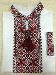 Оригинальная мужская льняная рубашка с красно-черной вышивкой (ЧСВ 12-1л), 44