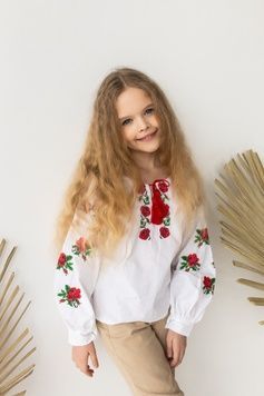 Вишиванка для дівчинки "Трояндочка" з червоною вишивкою (mrg-rd215-8888), 116, бязь