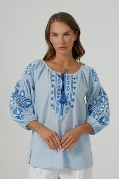 ЖІНОЧА ВИШИВАНКА "ПОЛОНЕЯ" З БЛАКИТНОГО БАТИСТУ (SZH-32-bl), 42(XS), бавовна