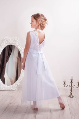 Вышитое белое с розовой вышивкой платье для девочки Цветочная гармония (PLd-121-027), 152