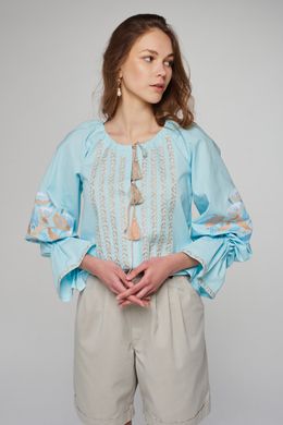 Жіноча лляна вишита блуза Blue UKR-5232, XL