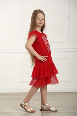 Вишите трикотажне плаття червоне для дівчинки Ніжність (PLd-151-100-Tr), 110, трикотаж