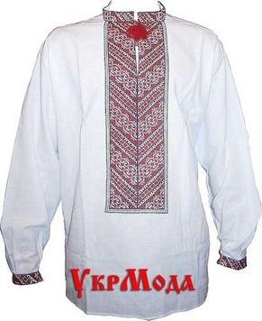 Вишита сорочка чоловіча з косим узором - ручна вишивка (00004), 42, бавовна