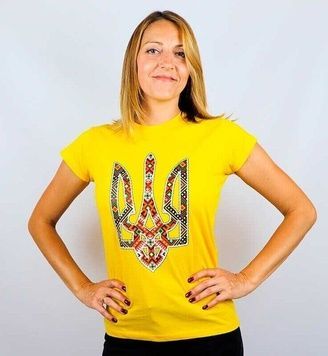 Жіноча футболка з принтом &laquo;Тризуб вишиванка&raquo;, жовта (es-9201), M