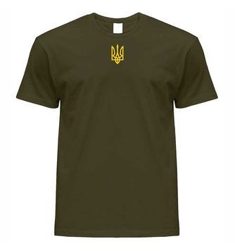 Чоловіча патріотична футболка Тризуб вишитий, хакі (FL-317), XS