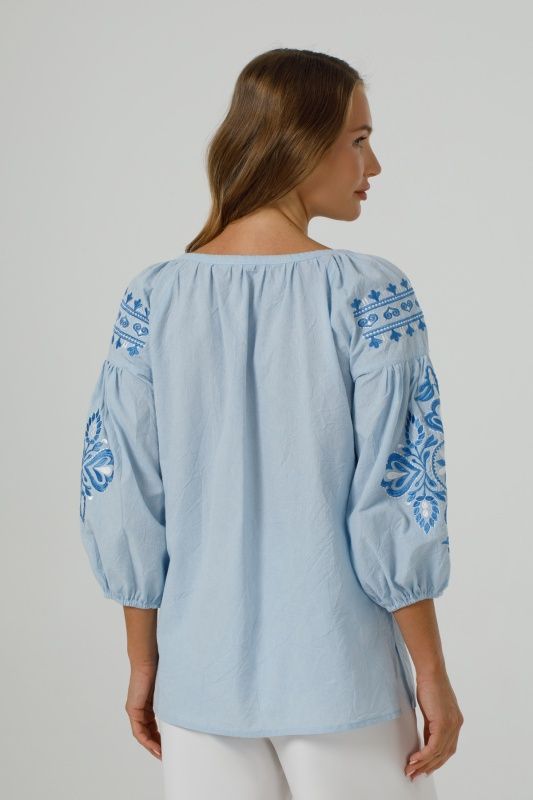ЖІНОЧА ВИШИВАНКА "ПОЛОНЕЯ" З БЛАКИТНОГО БАТИСТУ (SZH-32-bl), 42(XS), бавовна