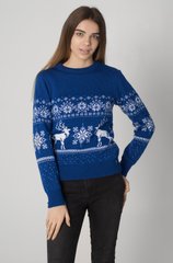 Рождественский женский синий свитер с оленями (UKRS-8853), XS, шерсть, акрил