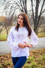 Женская блузка с вышивкой гладью (GNM-01892), 40, лен белого цвета