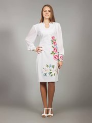 Нарядна вишита сукня білого кольору із тіара та шифону з квітковим орнаментом для жінок (gpv-19-01), 40, льон, тіар