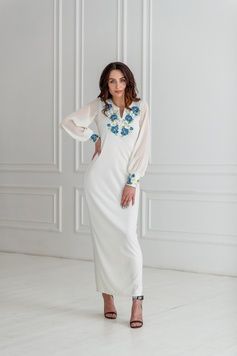 Сукня вишита трикотажна "Волошкові мрії" біле (PL-009-017-Tr), 42